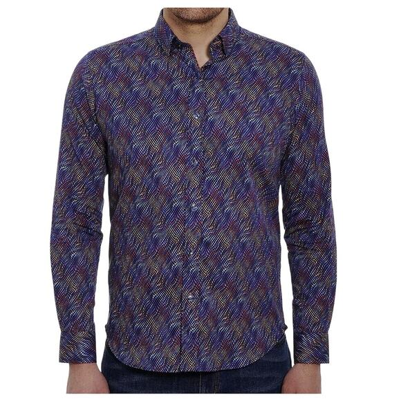 NWOT Robert Graham Tilston Tailored Fit Button Down Purple Wave Shirt Men XL - Picture 2 of 10